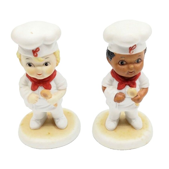 Pair Vintage 1993 Campbell's Soup Kids Boy Chef Figurines Bisque - Picture 1 of 9